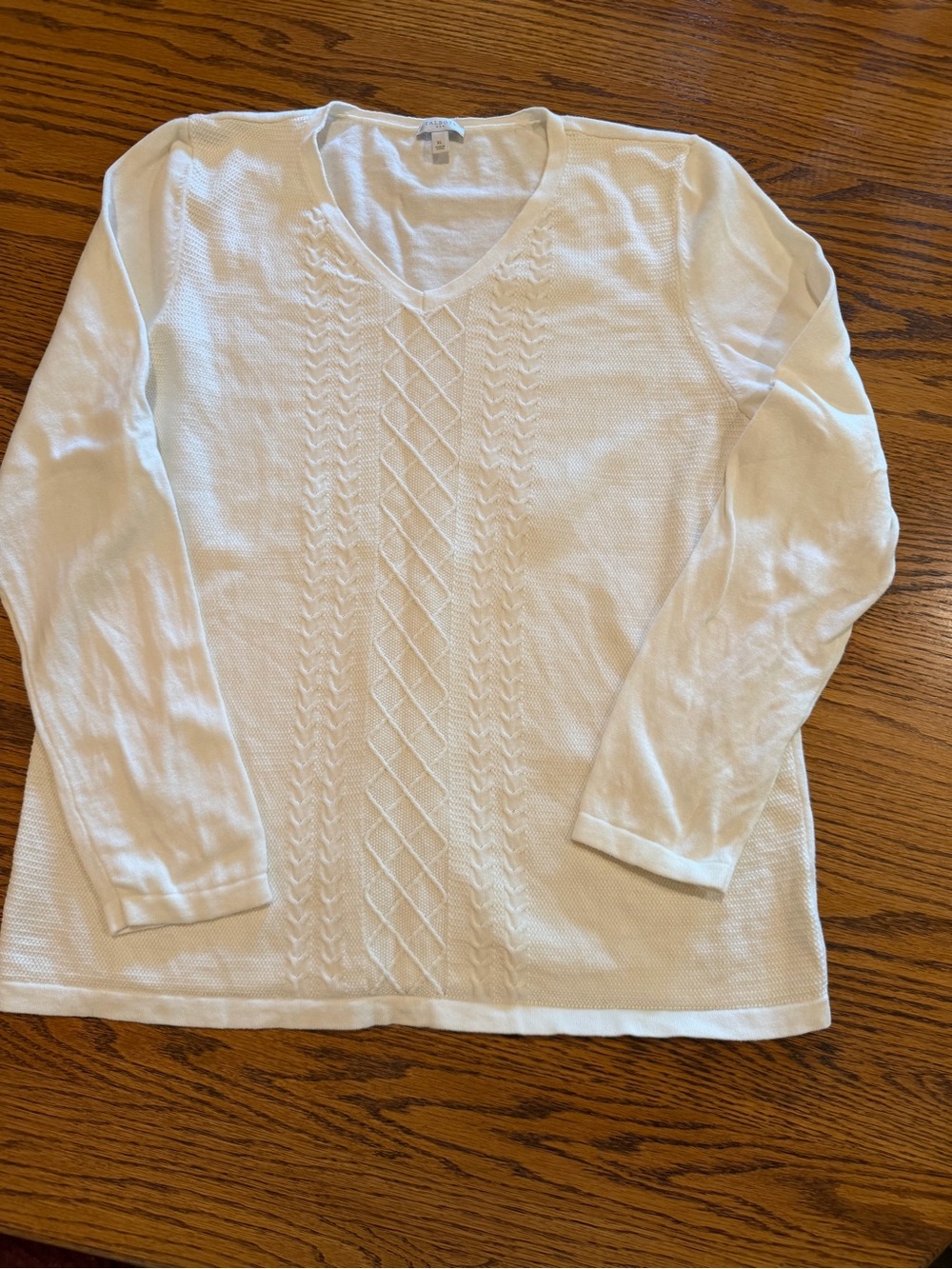 Talbots Cream Color Cable Knit V-Neck Sweater Extra Large